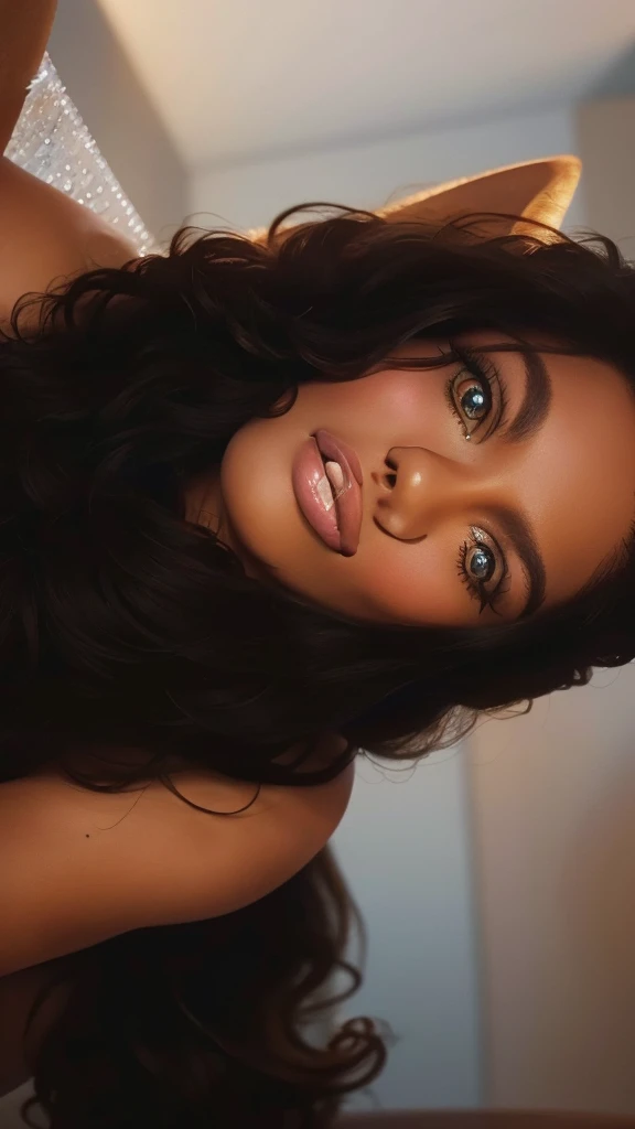 a tall woman with curly hair, tanned skin, beautiful large eyes, and a large mouth, photorealistic, 8k, high quality, extremely detailed face, full body, beautiful detailed eyes, beautiful detailed lips, intricate details, dynamic pose, natural lighting, warm color palette, cinematic composition, highly detailed portrait