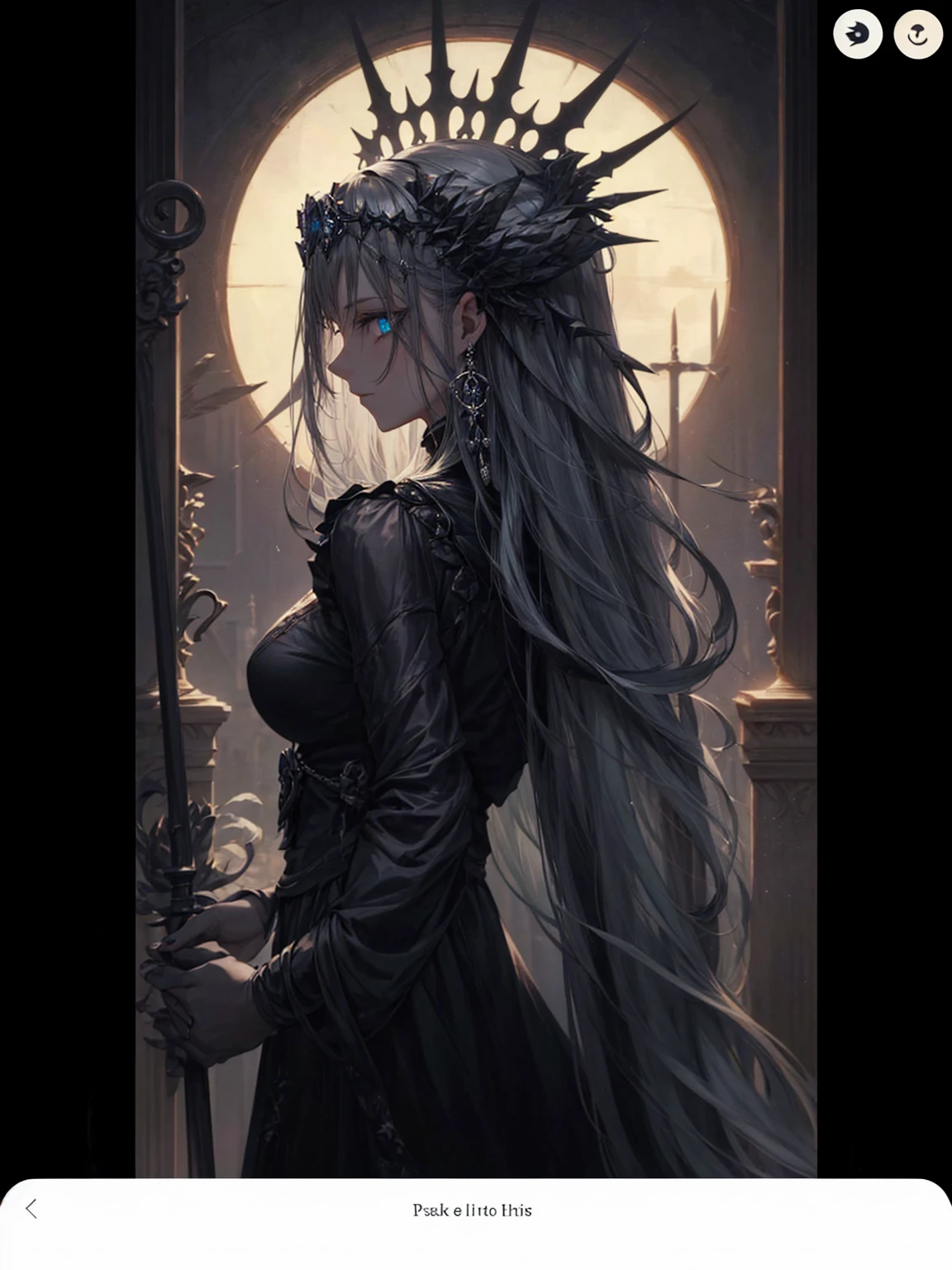 a young dark fantasy church priestess, with long black hair and white streaks, wearing an eyepatch on one eye, and her blueish green eyes, she cares a serious expression on her face and an angel like appearance, she wears elegant yet simple and modest black outfit, with some silver jewelry, she also wears a long see through veil on her head, with a faded sliver star shaped halo at the behind her head, she is holding her hands together symbolizing a prayer gesture.Long Hair, Black Hair, Blue eyes, mysterious, Hood, Halo, Anatomically Correct, Best Quality, Accurate, High Resolution, Looking at viewer, back view
