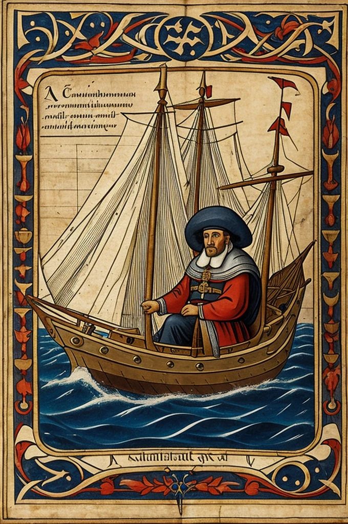 a middle ages navigator on a ship