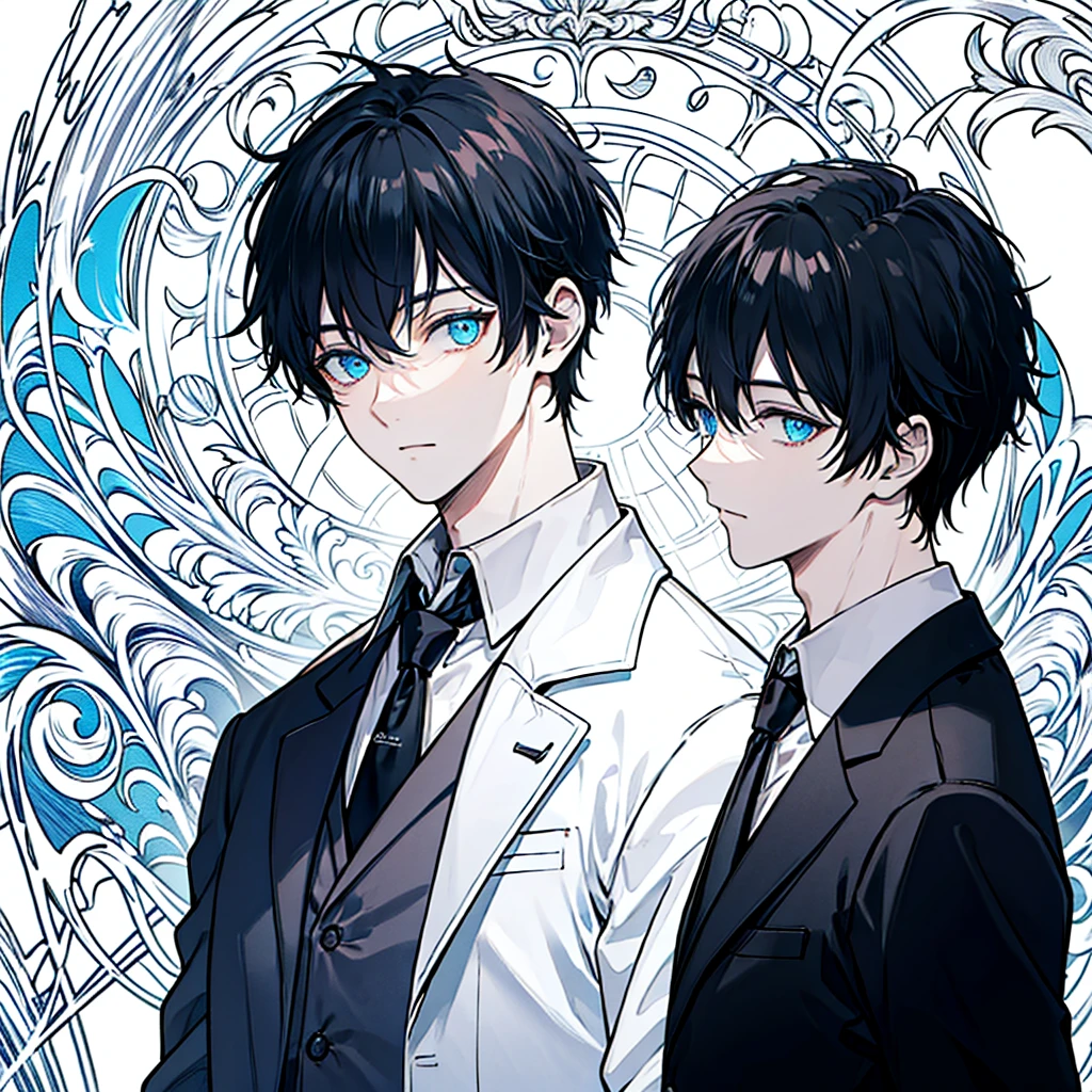 Black Hair,short hair,male,a gentleman,Handsome gentleman with blue eyes,Black hood,Upper body close-up,masterpiece,Highest quality