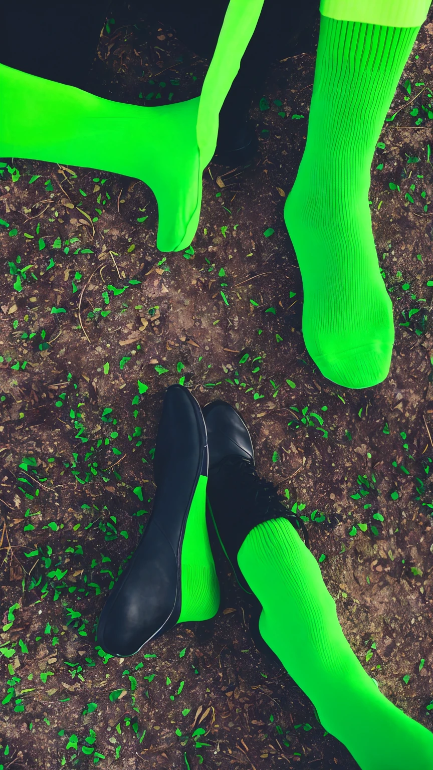 Close up of green socks and black boots emo album cover