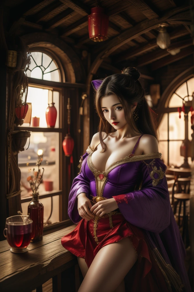  アニメ, Purple cat ears, long hair, pretty clothing, guvéz style, clareza 4k, pop station, ancient architecture, seductive girl, appealing, Genshin Ker, estilo アニメ, 8k, linda mulher de アニメ, In front of .