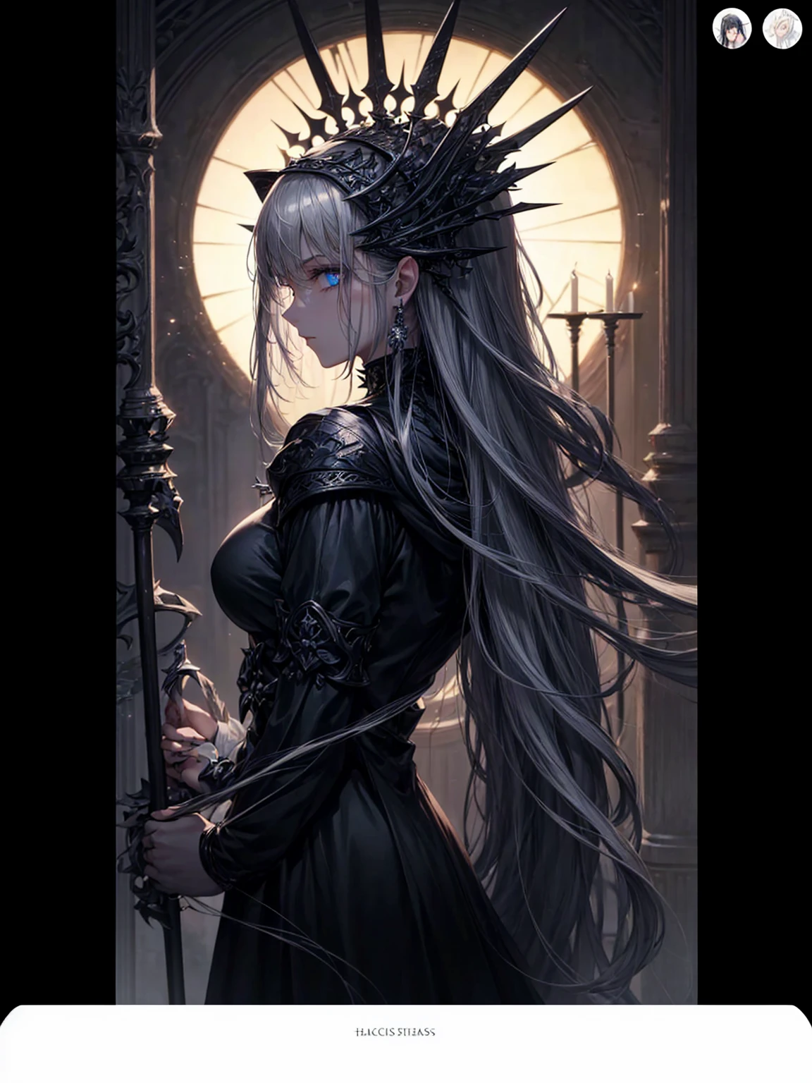 a young dark fantasy church priestess, with long black hair and white streaks, wearing an eyepatch on one eye, and her blueish green eyes, she cares a serious expression on her face and an angel like appearance, she wears elegant yet simple and modest black outfit, with some silver jewelry, she also wears a long see through veil on her head, with a faded sliver star shaped halo at the behind her head, she is holding her hands together symbolizing a prayer gesture.Long Hair, Black Hair, Blue eyes, mysterious, Hood, Halo, Anatomically Correct, Best Quality, Accurate, High Resolution, Looking at viewer, back view