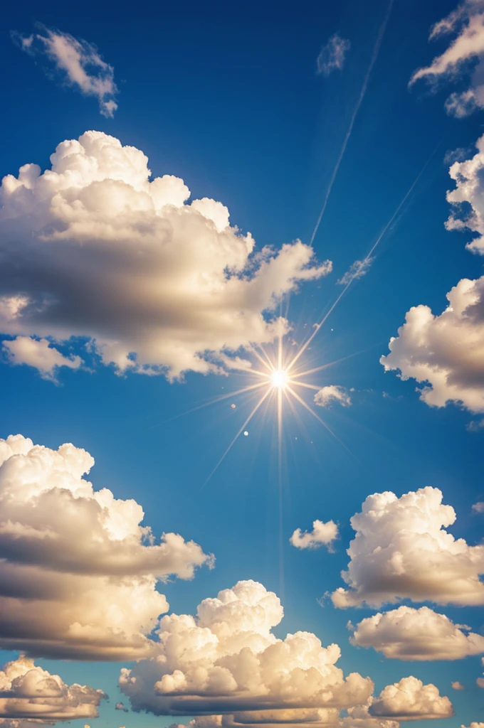 Sky with two clouds and smiling sun in animated