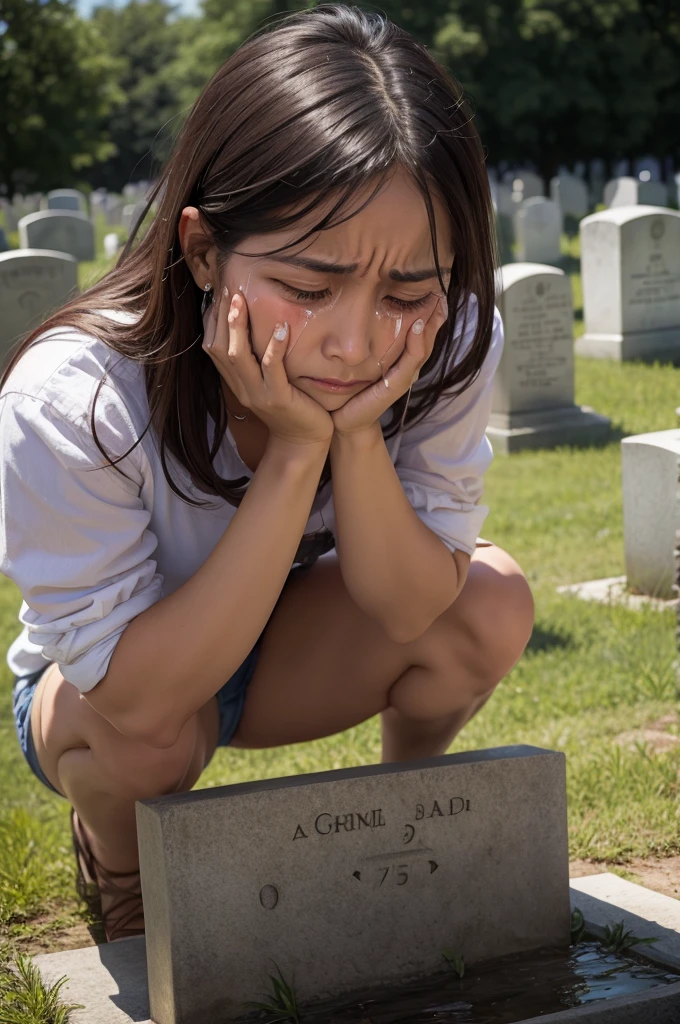 Woman crying at the grave 