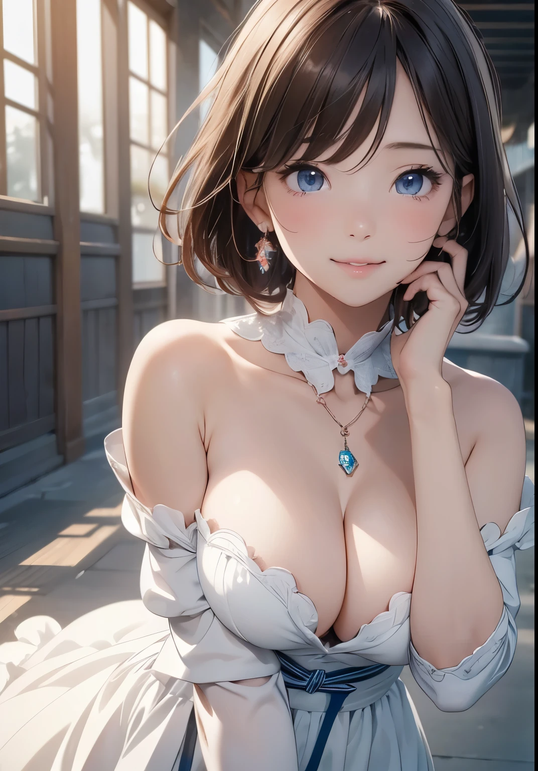 masterpiece、最high quality、High resolution、High-quality images、8k, 1 female、Skin Radiance、Skin Texture、Expression of fine eyes, realism, detailed manga style, Manga art style, Perfect line drawing, Beautiful line art, digital manga art girl, clear, charm, Front view, (Perfectly Detailed face), (Beautiful Hands) 、(Five Fingers:1.3)、Photorealistic images, Written boundary depth,
One Girl, bangs, blue eyes, Brown Hair, Mouth closed, From the side, Hair between the eyes、白とピンクのdress、Long sleeve, View Audience, Long Hair, night, star , Upper Body, Bright and colorful, Strong color contrast, ((Shooting with a digital SLR)), photograph, Becoming a pro, Realistic, Are standing, Hot Face, blush, (Glowing Skin), Browsing Caution, ((Lifeで:1.3)), cute, cute, Japanese, high school girl, height: 158cm, , 最high quality, shape, Very detailed, In detail, High resolution, 8k wallpaper, Perfect dynamic composition, Beautiful details, Big Breasts, Random sexy poses, whole body, Like a real human being, smile, nude, gravure, 1 female, Black Hair, Long Hair, 15 years oldts:1.3), 最high quality, 8k, high quality, High resolution, (Thick lips), ((Looking at the audience)), double eyelid, Beautiful woman, whole body, Dutch Angle, ((cuteネックレス:1.3)), ((Blur the background:1.3)), , ((Short Bob:1.5)), Brown Hair,masterpiece、Life, Are standing, Cowboy Shot, Dutch Angle, ((naked)), cuteネックレス, 最high quality、High resolution、High-quality images、8k, 1 female、Skin Radiance、Texture of skin and clothing、Expression of fine eyes、Girl with long shiny hair, Manga inspired by Lee Jong-suk, Trending on deviantart, realism, detailed manga style, Manga art style, Perfect line drawing, Beautiful line art, digital manga art girl, K-POPアイドル, dress, Beautiful brown eyes, Fuller lips, Gorgeous face with attention to detail, (cutesmile), charm的な, Innocent, Side view, (Perfectly Detailed face), (Detailed and carefully hand-drawn) Photorealistic images, Written boundary depth,(alone:1.4),(One girl:1.4),(blue eyes:1.2),(Detailed face:1.3),(Beautiful attention to detail:1.3),(Slightly parted lips:1.2),(Embarrassed look:1.3),(Blushing:1.2),(Slender body:1.2),(Large Breasts:1.3), (masterpiece:1.2),(最high quality:1.3),(超High resolution:1.2),(Realistic:1.1), roller:cuteGirlMix4_v10:0.5,roller:韓国人shapeらしさ_At 3 p.m.:0.3,((:1.5))