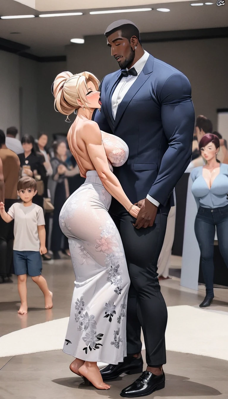 (ung man), (1 asian Mom), (Duet), A mom seduces a young blackman,(strong and naked black man,short pants,muscle body,bodybuilder),(a young mom with big breasts,narrow waist,bare shoulders,(white long skirt dressed, floral print, naked), European 40 year old milfs and th1 young black man r, best quality:1.4), (Ultra-high resolution:1.2), (8K, RAW photos:1.2), Laurena Lexis, (1 Mom, 1 son), Moms showing off their curves, bend down, Wearing sexy clothes and shorts, and their young son, Clear eyes, A mother and her young son, ((French Kiss))