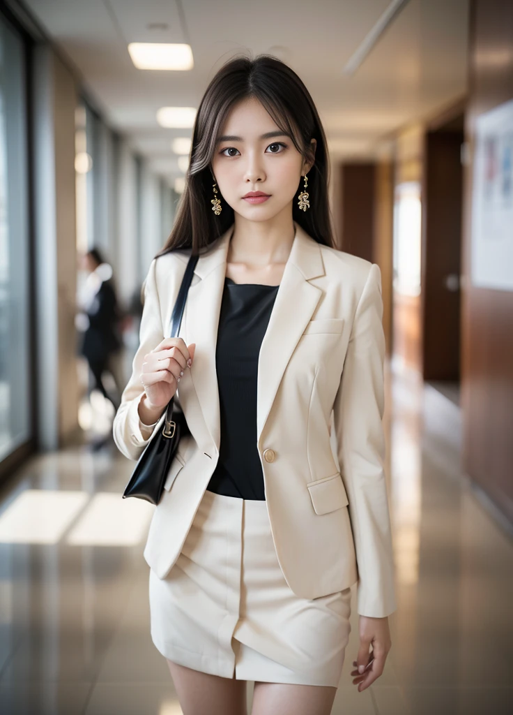 24year old beautiful girl、Beauty、Japanese、cute、beautiful girl、slim、Highest quality、Realistic、16K、panoramic、((Best Quality, 8k, Masterpiece: 1.3)), 1 girl, full body, slim face, beautiful woman, Woman walking down an office corridor, White wall, plant, Sexy pose, Blur the background, concentrate,
(((masterpiece))), ((Highest quality)), ((Exquisitely crafted)), ((Surreal)), An absurd solution, Mature Woman, Mature Woman, perspective, Very detailed, shape, One Girl, ((大きめの胸)), Perfect hands, Detailed fingers, Beautiful attention to detail, パーマロングヘアー,ネイビーのタイトなスーツ, blue eyes, Name tag, chief executive officer（chief executive officer（CEO））, (business suit:1.2), Open blazer, shirt, Tight Skirt,, Earrings, Detailed Background, Bedroom, Perfect Eyes, 大きめの胸