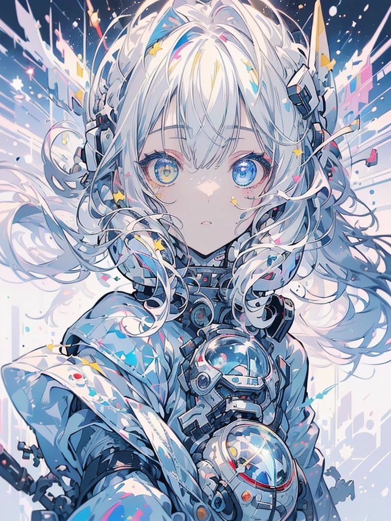 (A best quality masterpiece in close-up:1.5)0.9], (space and astronaut:1.2) (messy silver hair:1.1) (yellow eyes with heterochromia and blue eyes:1.2) (space helmet:1.0) (colorful stars in the eyes:1.0) (radiant light:1.1) (large lips:0.9)