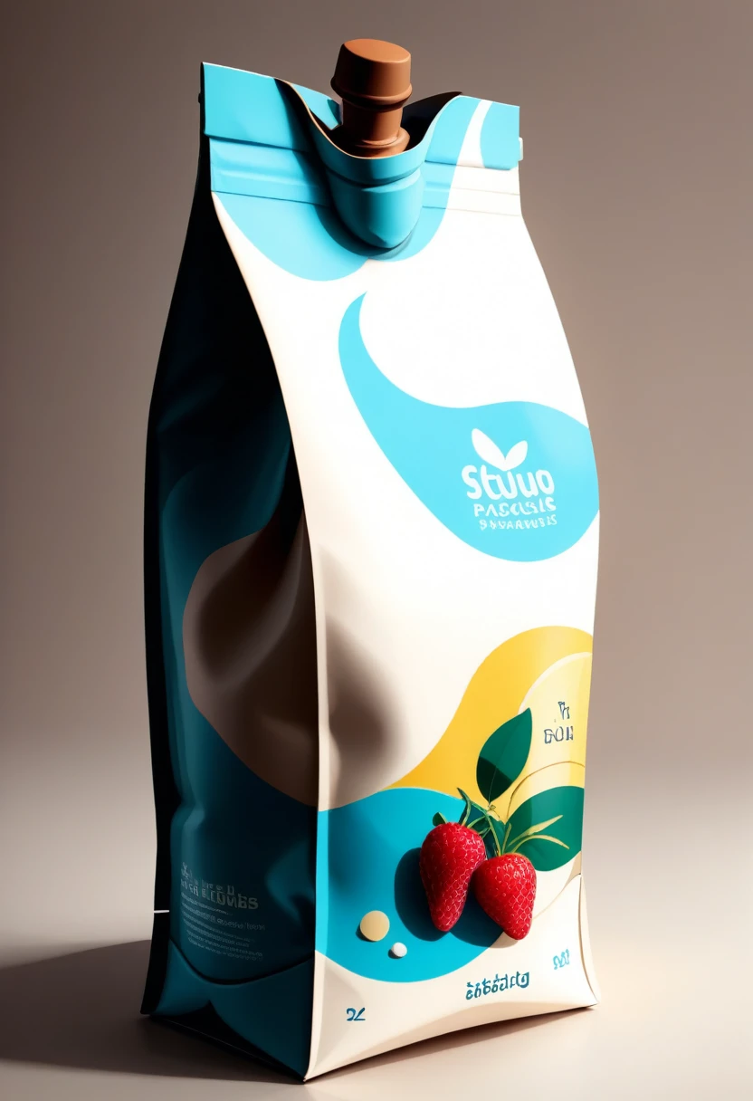 Yogurt packaging in the shape of a bag,Full composition,and harmonious,Illustration style