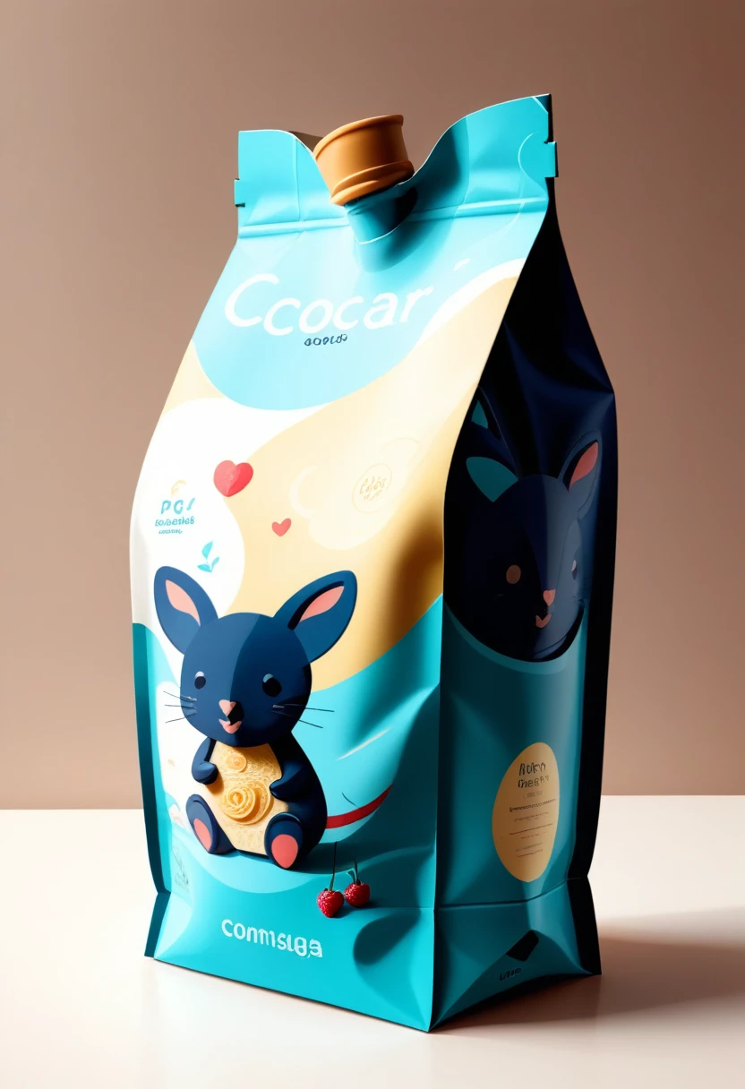 Yogurt packaging in the shape of a bag，Full composition，and harmonious，Illustration style