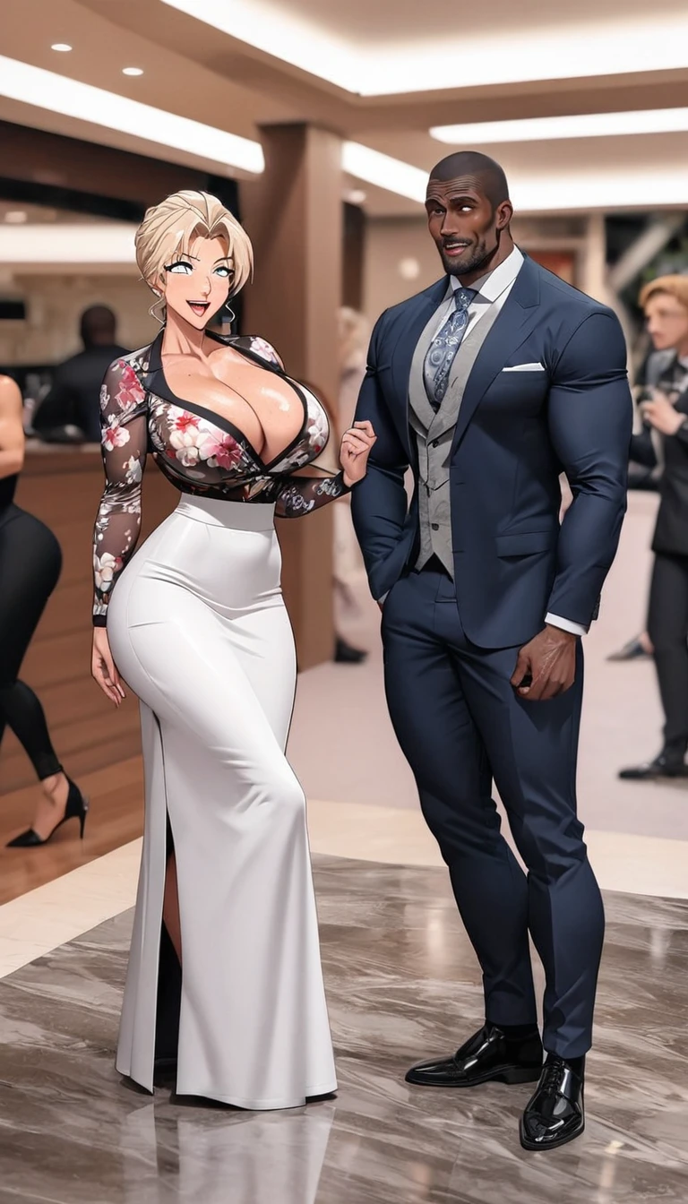 (1 young man), (1 asian Mom), (Duet), A mom seduces a young blackman，（strong and naked black man，short pants，muscle body，bodybuilder），（a young mom with big breasts，narrow waist，bare shoulders，(white long skirt dressed, floral print, naked）, European 40 year old milfs and th1 young black man r, best quality:1.4), (Ultra-high resolution:1.2), (8K, RAW photos:1.2), Laurena Lexis, (1 Mom, 1 son), Moms showing off their curves, bend down, Wearing sexy clothes and shorts, and their young son, Clear eyes, A mother and her young son, ((French Kiss))