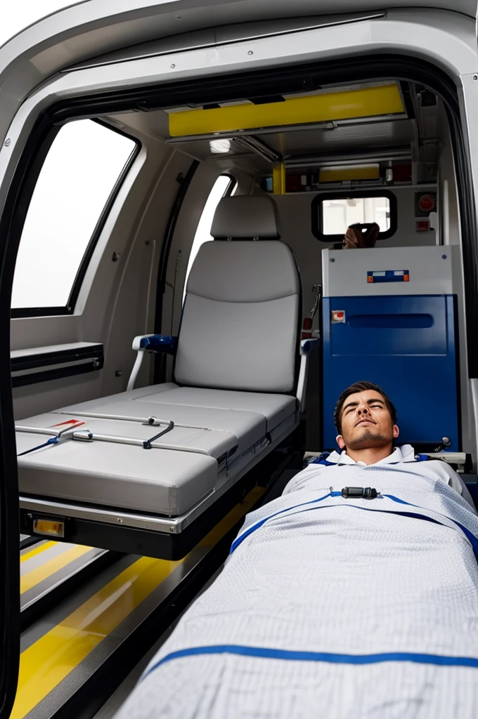 What a person would see on an ambulance stretcher with paramedics reviving him or her after an emergency