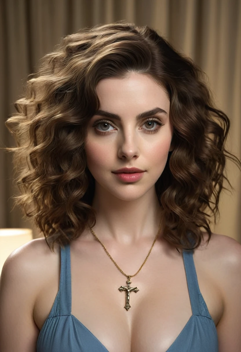 A beautful jewish women with a thick bushy unibrow and a large bulbous nose. Thick, intense, curly, frizzy, long brown hair. Hair that clogs a drain after one shower. Hair you find on pillows and in corners of the room and in your refrigerator six months after the head from which it grew last visited. Hair that could not be straightened even if you had four hours and three hairdressers double-fisting blow driers. Hair that screams: Jew. Traditional jewish dress. curvy hourglass figure. Ultra HD, the symmetrical face, photorealistic photography, path tracing, specular lighting, and volumetric face light enhance the details. Alison Brie, Dove Cameron, Scarlett Johanson. Epc lighting, striking silhouette. crucifix necklace. The symmetrical face, photorealistic photography, path tracing, specular lighting, and volumetric face light enhance the details. The scene is captured in maximum quality, masterpiece, 8K high resolution, and top quality
