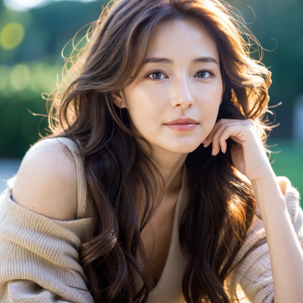 Beautiful mature woman with beautiful wavy long hair, Sexy Mature, Ultra-high resolution,(Realistic:1.4), ((Highest quality)), ((masterpiece)), (be familiar with),