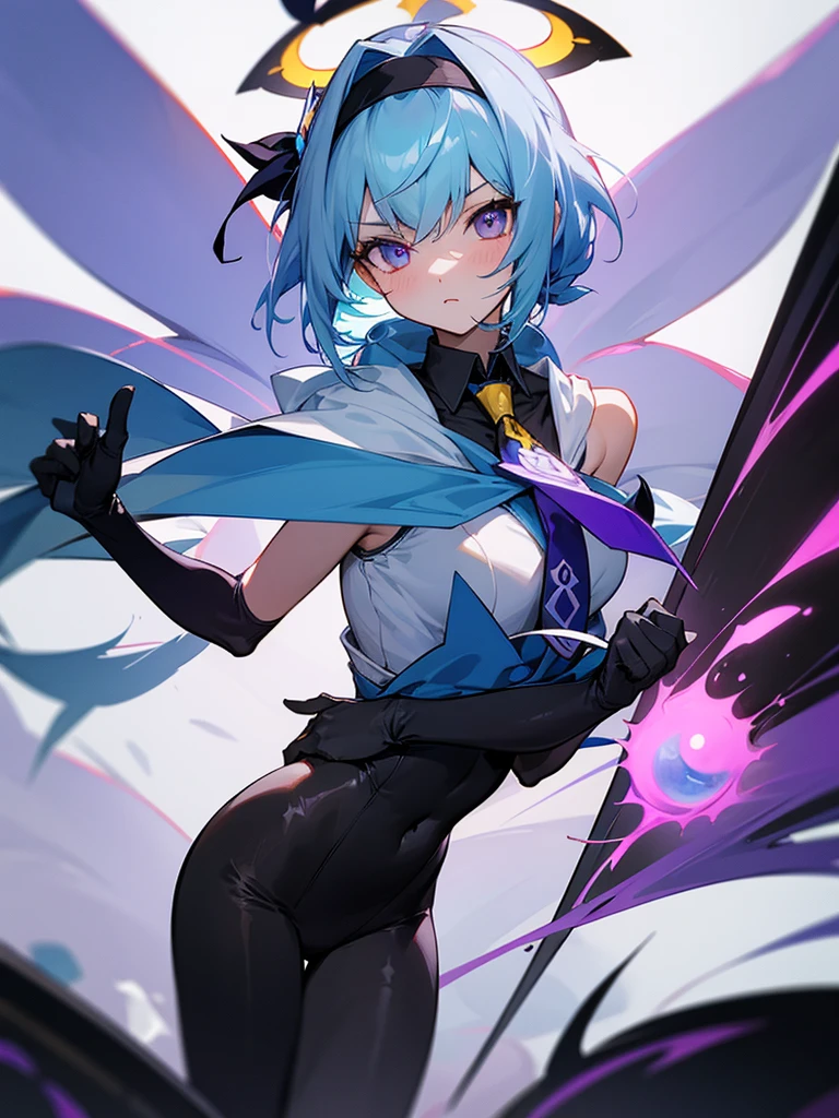 best qualityer, work of art, high resolution, standing alone, {Eula_genshin:1.15}, cerulean_body hair, bangss, body hairband, breastsout, blackw_body hairband, average_body hair, body hair_ornament, blush, yellow_eyeballs, big fit ass_breastsout, purple_eyeballs, 1 girl, cerulean_necktie, mitts, containment, containment_elsword, containment_missiles, far away_sleeveless, gazing_phi_viewer, necktie, elsword, vision_\(genshin_impact\), missiles, blackw_mitts, average_breastsout, arms_High above, cape, closed up_gura, grephielsword, skintight, body stocking