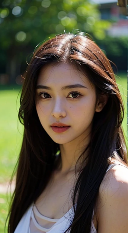 MDN, (Sharp focus:1.2), ภาพatสมจริง, Portrait, attractive young woman, curve, long hair, The insect's chest reveals cleavage., (Beautiful face:1.1), ดวงตาatมีรายละเอียด, luscious lips, (Eye makeup:1.2), Tiring (Flower dress:1.2) at (beach:1.2). (morning sun:1.2), depth of field, Bokeh, 4K, HDR. by (James C.. Christensen:1.2|Jeremy Lipking:1.1).