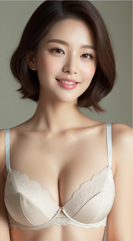 korean woman、goddess、perfect body、charming、Length of skin and fabric、small mouth、Fine lip texture、detailed eye texture、narrow eyeball、Long eyelashes、Double eyelids、breast closeup、Fully wrapped around the chest、Full cup design bra、Full cup bra、smile、15 degree direction of viewing the camera、hotel bed、8ก、Highest picture quality、Masterpiece、high resolution: 1.2、Photo of a beautiful woman on a feminine and elegant style theme.、Light set、soft dress、Women's dresses、elegant dress、Light blue dress、draped cloth、wide waist、Upper body in a Light set、elegant dress、Chiffon dress、Dress、Dress