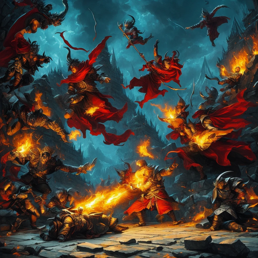 And in the midst of such pandemonium, the furious little devils fought to the death between terrible flashes of their fangs, treacherous thrusts of his sharp nails and bloody gorings that echoed throughout the house as if two monstrous rams were fighting for the top of the Sacred Mountain and the throne that crowned it.. In the painterly style of Wayne Barlowe