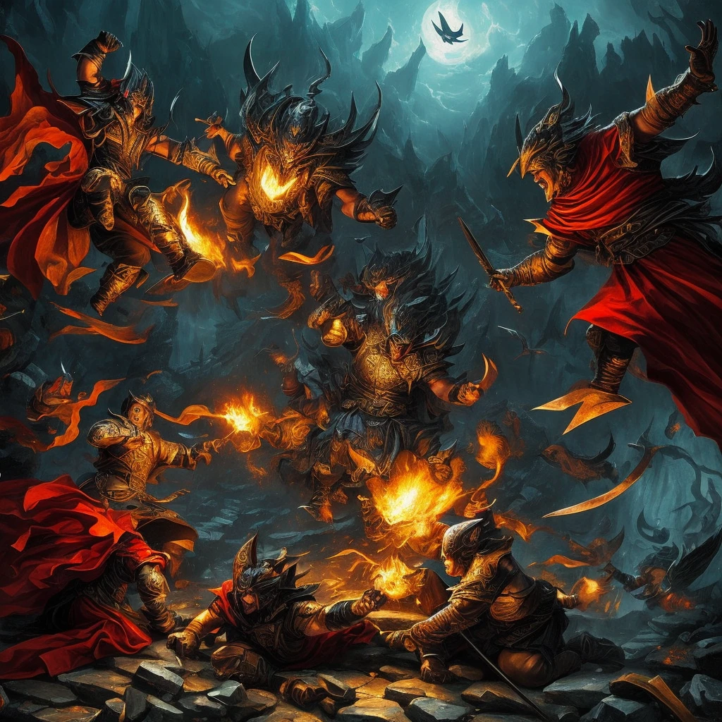 And in the midst of such pandemonium, the furious little devils fought to the death between terrible flashes of their fangs, treacherous thrusts of his sharp nails and bloody gorings that echoed throughout the house as if two monstrous rams were fighting for the top of the Sacred Mountain and the throne that crowned it.. In the painterly style of Wayne Barlowe