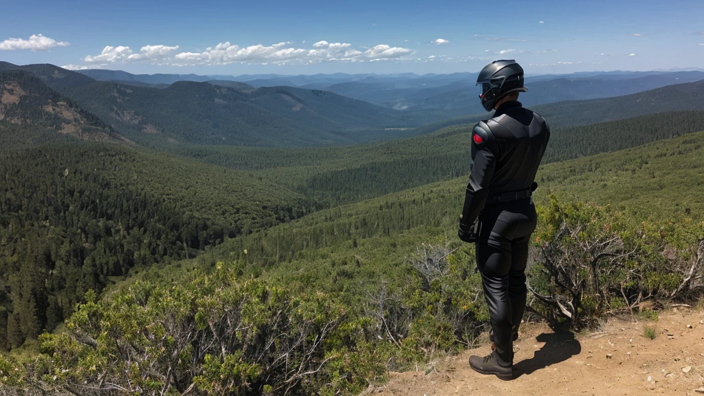 A Luxury Sales Suit man wearing a black rider full-face helmet overlooking wilderness,full body,standard rider black full face helmet,back view of the man, background is a wilderness,a man overlooking wilderness,a man overlooking wilderness,a man overlooking wilderness,a man overlooking wilderness,a man overlooking wilderness,full body,full body,full body,full body,with black rider full-face helmet,with black rider full-face helmet,with black rider full-face helmet,wearing black rider full-face helmet,wearing black full-face helmet,wearing black full-face helmet,overlooking wilderness,overlooking wilderness,Back view,Back view,Back view,Back view,Draw people small,Draw people small,Spectacular views,Spectacular views,Spectacular views,lonely man,lonely man,a black full-face helmet,a black full-face,A Luxury Sales Suit man,with Luxury Sales Suit