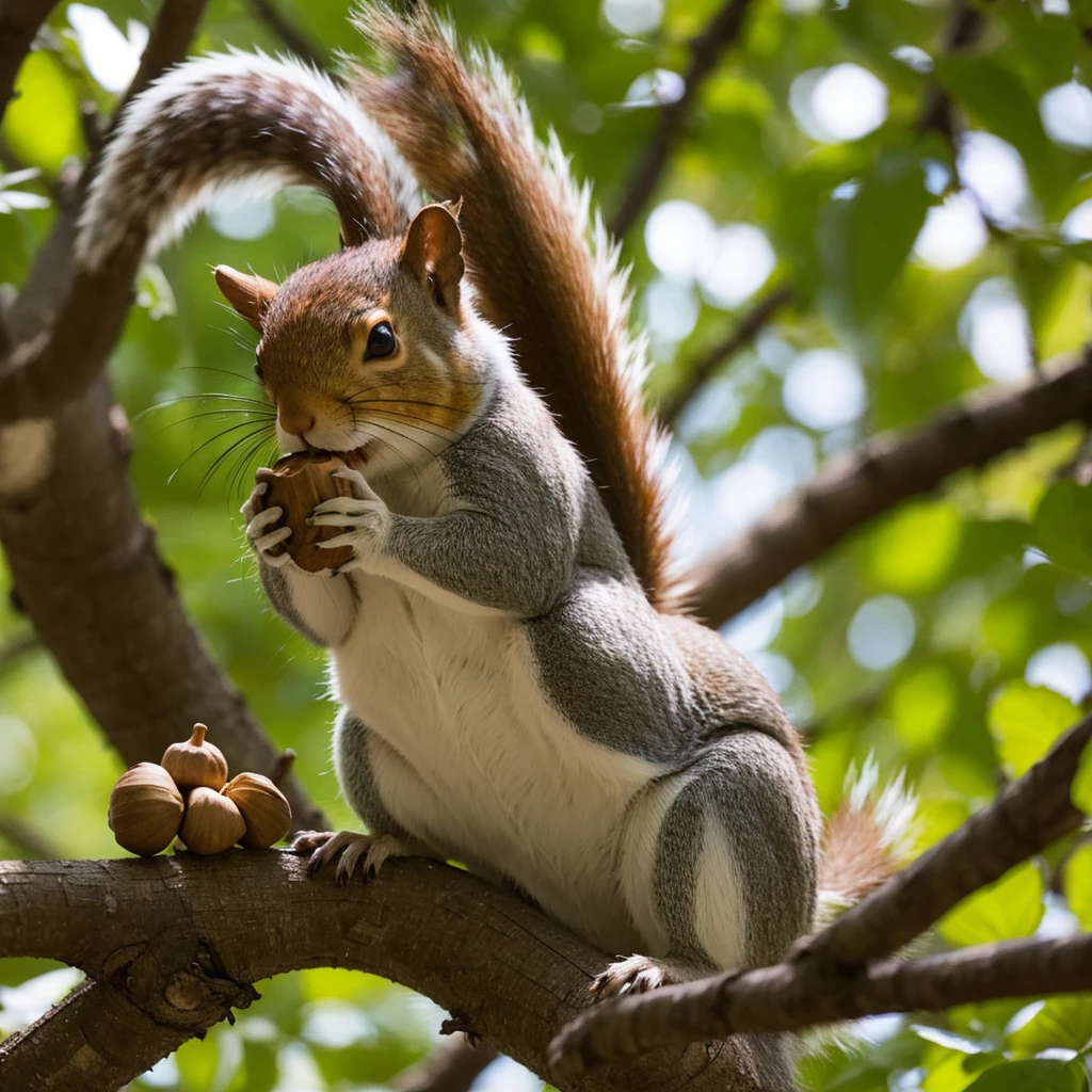 squirrel、A mouthful of acorns