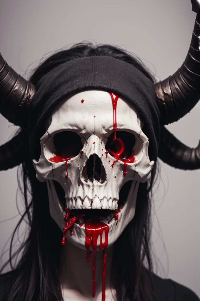 Skull with horns spitting blood