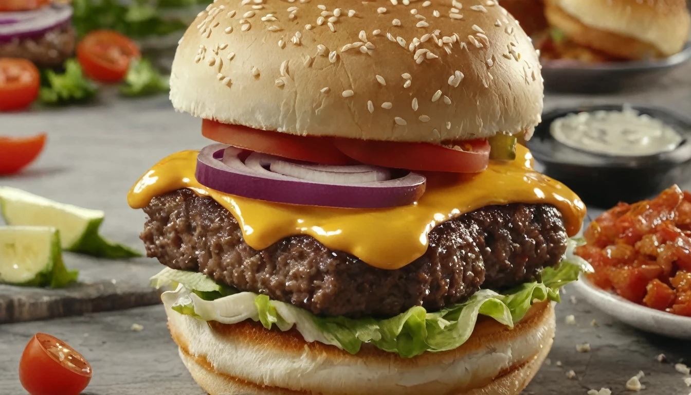 a picture of a flying burger parts like in a commercial
