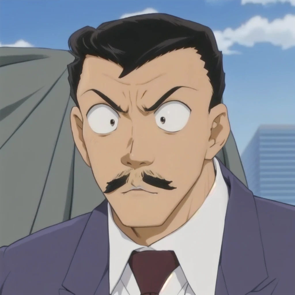 a close up of a man with a mustache and a suit, hideaki anno anime, miura kentaro style, furio tedesschi, miura kentaro, fujita goro!, shiro takatani, sharp high quality anime, in an anime, as an anime character, shinichi sakamoto, kentaro miura style