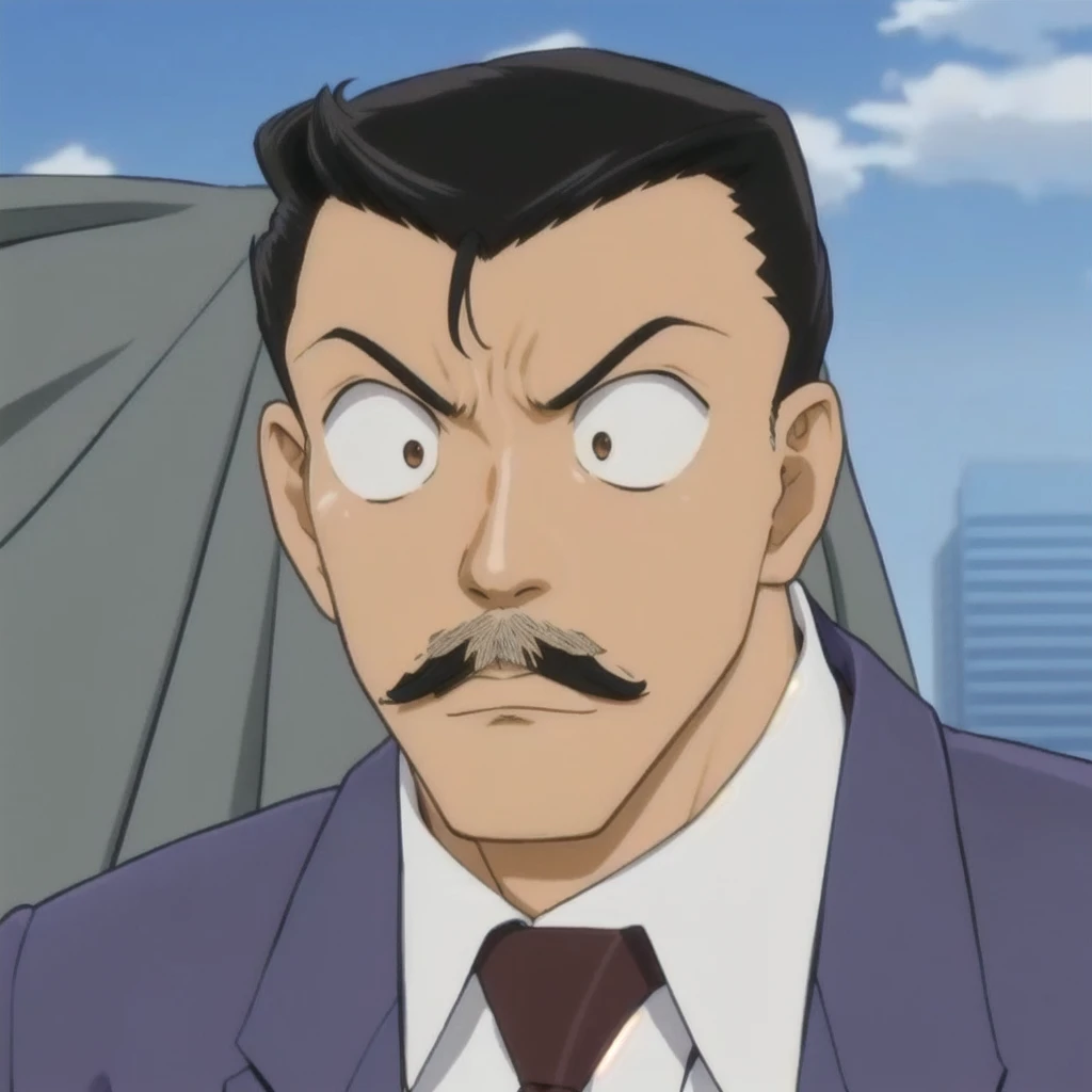 a close up of a man with a mustache and a suit, hideaki anno anime, miura kentaro style, furio tedesschi, miura kentaro, fujita goro!, shiro takatani, sharp high quality anime, in an anime, as an anime character, shinichi sakamoto, kentaro miura style