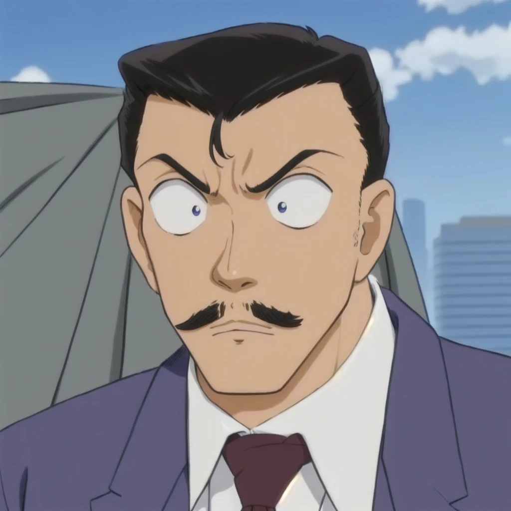a close up of a man with a mustache and a suit, hideaki anno anime, miura kentaro style, furio tedesschi, miura kentaro, fujita goro!, shiro takatani, sharp high quality anime, in an anime, as an anime character, shinichi sakamoto, kentaro miura style