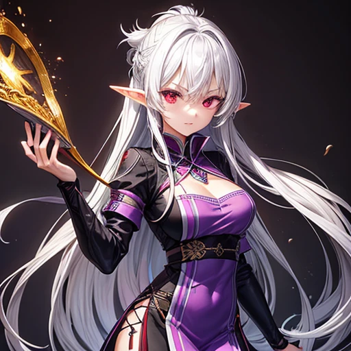 (masterpiece), best quality, expressive eyes, perfect face,Downy,extremely Coloring,Colouring,lady,a mature female,((Purple and black dress long dress)),Beautiful black dress,Huge ceiling,(White hair, wavy hair),Black Lence socks,Stiletto Sandals, Pink starry sky,Normal posture,Normal posture,sadistic smile,eyepatch,(huge breasts 1.5),(thigh gap 1.5),cleavage,smiles,necklace,bracelets, bangles, eyeshadows, eye liner,glistening eyes, hyper detailed eyes, intricate eyes, beautiful eye, ((glowing green pupils))、((black wings:1.2)),seductive pose