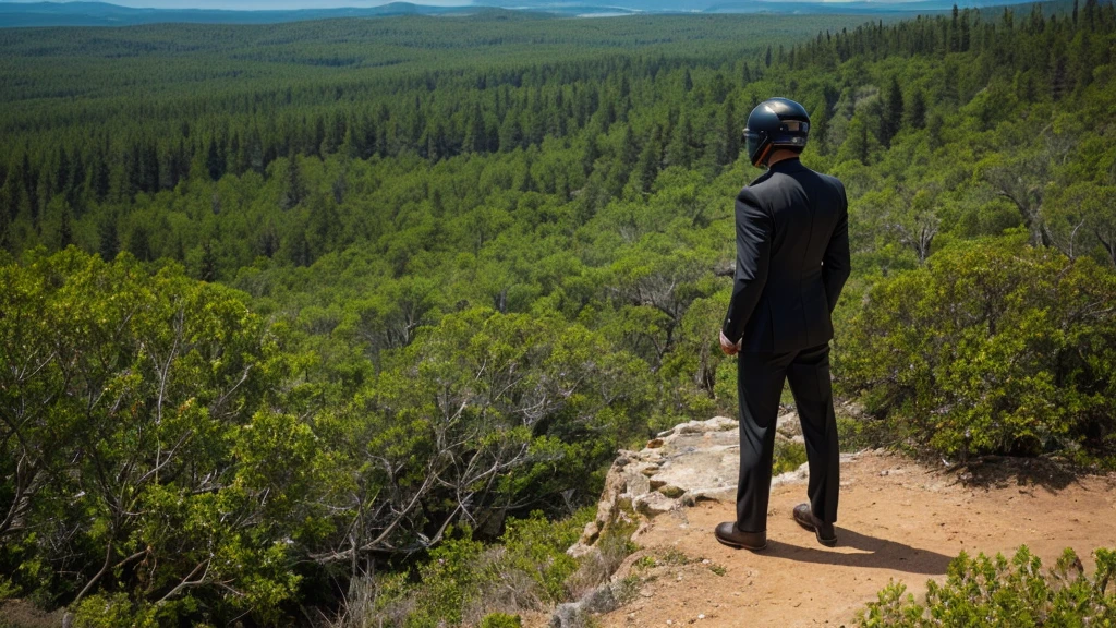 A Luxury Sales Suit man wearing a black rider full-face helmet overlooking wilderness,full body,standard rider black full face helmet,back view of the man, background is a wilderness,a man overlooking wilderness,a man overlooking wilderness,a man overlooking wilderness,a man overlooking wilderness,a man overlooking wilderness,full body,full body,full body,full body,with black rider full-face helmet,with black rider full-face helmet,with black rider full-face helmet,wearing black rider full-face helmet,wearing black full-face helmet,wearing black full-face helmet,overlooking wilderness,overlooking wilderness,Back view,Back view,Back view,Back view,Draw people small,Draw people small,Spectacular views,Spectacular views,Spectacular views,lonely man,lonely man,a black full-face helmet,a black full-face,A Luxury Sales Suit man,with Luxury Sales Suit