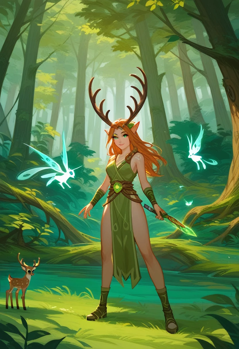 (Fraction_9,Fraction_8_Direction_7_up),1 a woman,（（（Full body portrait）））,Lilia，Deer Man，cute，，cute面容，beauty，Sexy，Druid, Druid, female Druid, nature Druid, world of warcraft elven Druid, Cernunnos, alluring tiefling Druid, Fantasy concept art, Druid warrior, martial artist dryad, Hearthstone concept art, Forest tree spirit, a Druid, Female Troll Shaman, Druid goddess