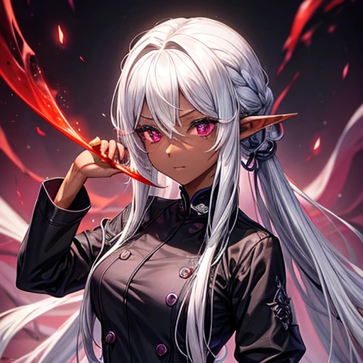 expensive、A slim, dark-skinned elf with long silver hair tied back.。
- Sharp red eyes、Always keep a calm expression。
- Gorgeous black and purple chef uniform