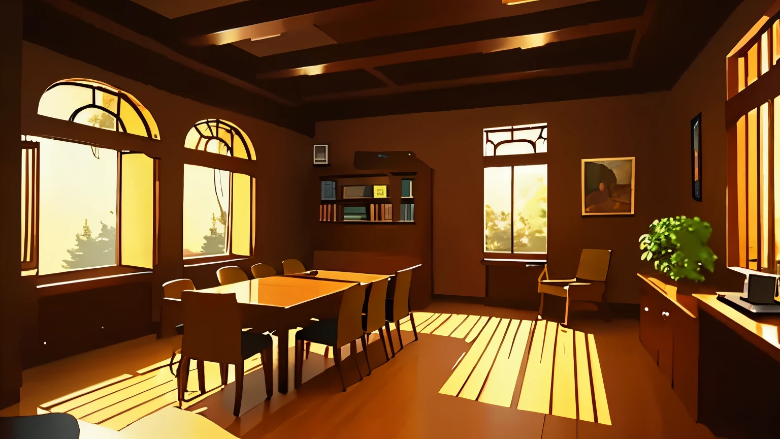 Cozy study room, Aesthetic atmosphere, Chill Vibe, Warm colors, Roffy Room, at night