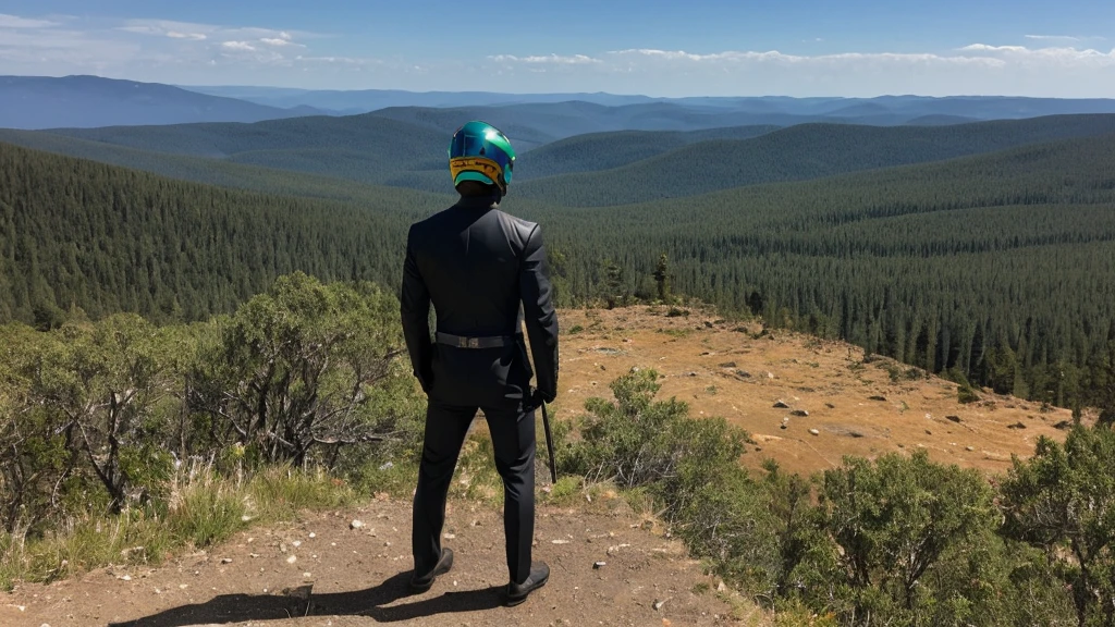 A Luxury Sales Suit man wearing a black rider full-face helmet overlooking wilderness,full body,standard rider black full face helmet,back view of the man, background is a wilderness,a man overlooking wilderness,a man overlooking wilderness,a man overlooking wilderness,a man overlooking wilderness,a man overlooking wilderness,full body,full body,full body,full body,with black rider full-face helmet,with black rider full-face helmet,with black rider full-face helmet,wearing black rider full-face helmet,wearing black full-face helmet,wearing black full-face helmet,overlooking wilderness,overlooking wilderness,Back view,Back view,Back view,Back view,Draw people small,Draw people small,Spectacular views,Spectacular views,Spectacular views,lonely man,lonely man,a black full-face helmet,a black full-face,A Luxury Sales Suit man,with Luxury Sales Suit