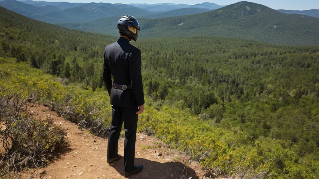 A Luxury Sales Suit man wearing a black rider full-face helmet overlooking wilderness,full body,standard rider black full face helmet,back view of the man, background is a wilderness,a man overlooking wilderness,a man overlooking wilderness,a man overlooking wilderness,a man overlooking wilderness,a man overlooking wilderness,full body,full body,full body,full body,with black rider full-face helmet,with black rider full-face helmet,with black rider full-face helmet,wearing black rider full-face helmet,wearing black full-face helmet,wearing black full-face helmet,overlooking wilderness,overlooking wilderness,Back view,Back view,Back view,Back view,Draw people small,Draw people small,Spectacular views,Spectacular views,Spectacular views,lonely man,lonely man,a black full-face helmet,a black full-face,A Luxury Sales Suit man,with Luxury Sales Suit