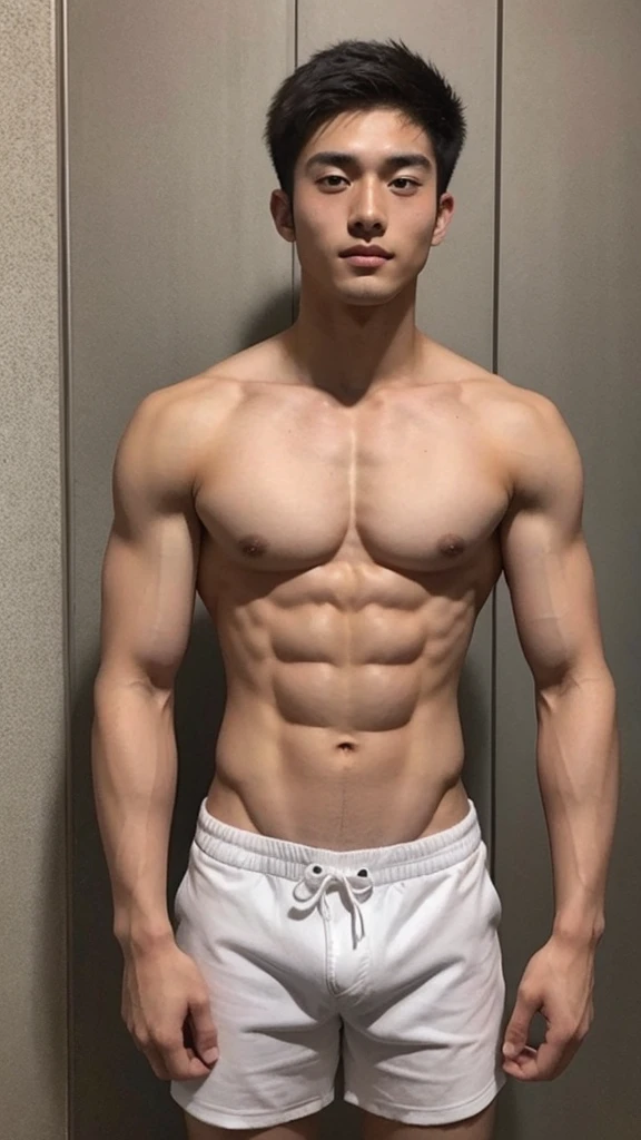 A shirtless, muscular 20-year-old Japanese male