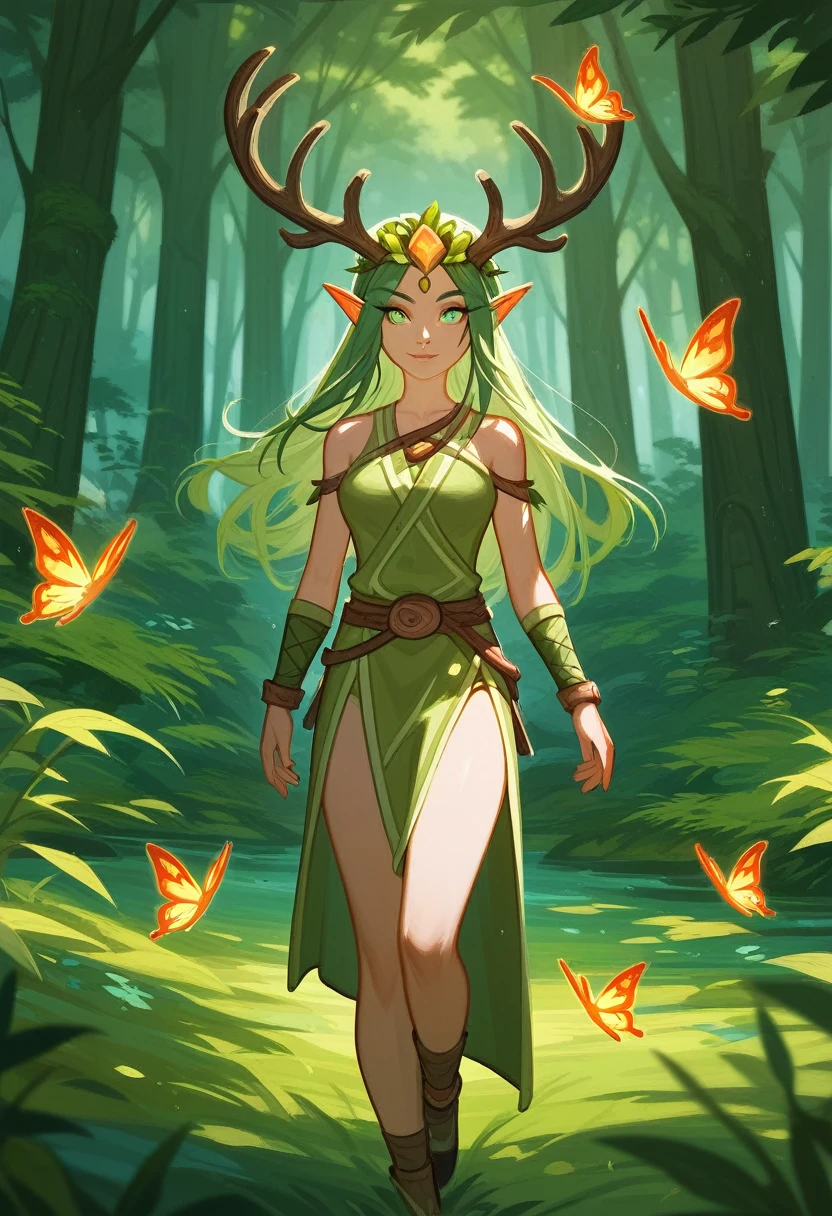 (Fraction_9,Fraction_8_Direction_7_up),1 a woman,（（（bust）））,Lilia，Deer Man，cute，Runes on legs，cute面容，beauty，Sexy，Druid, Druid, female Druid, nature Druid, world of warcraft elven Druid, Cernunnos, alluring tiefling Druid, Fantasy concept art, Druid warrior, martial artist dryad, Hearthstone concept art, Forest tree spirit, a Druid, Female Troll Shaman, Druid goddess