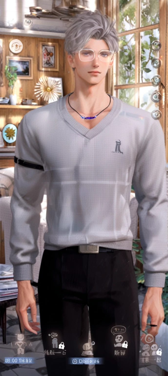 White skin big ，handsome guy，Wearing tight transparent，Sunny and lively，Youthful feeling，Wearing nipple rings