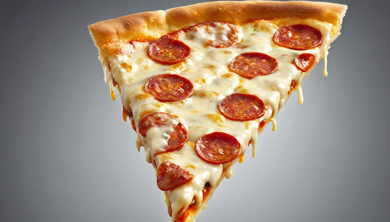 a picture of flying cheese pizza slice like in a commercial