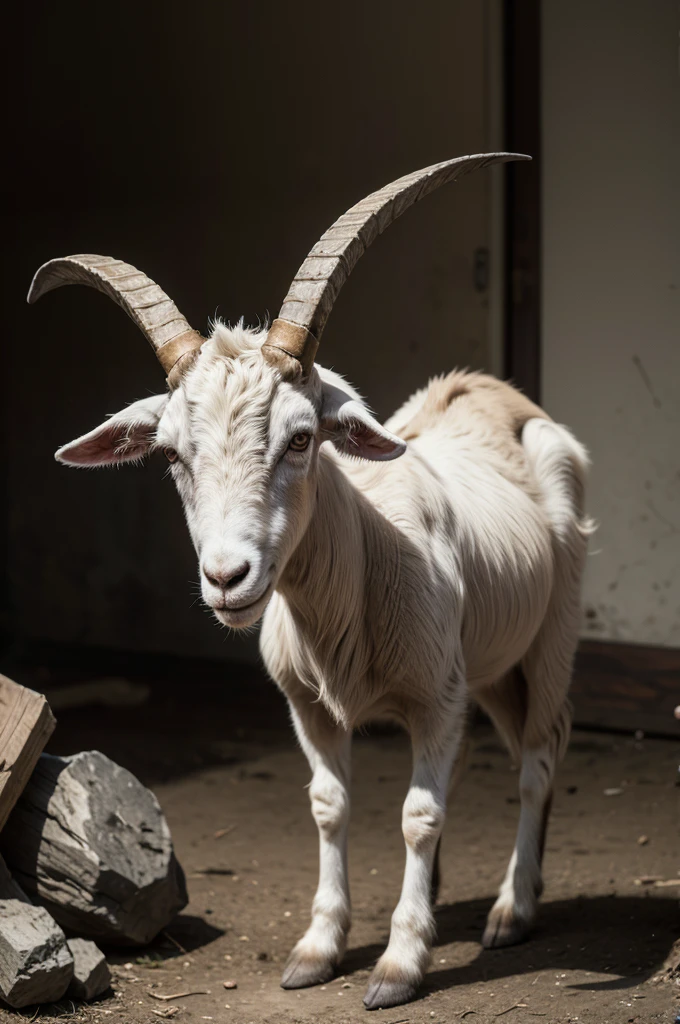 macabre goat standing holding an object in its hand