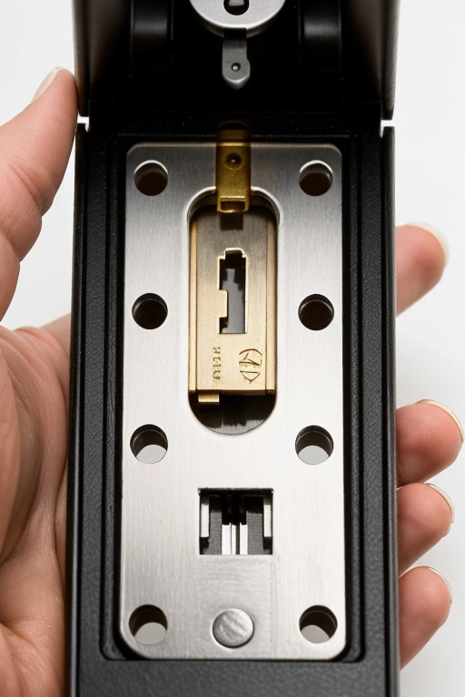 creates a detailed image of a card lock viewed from the inside. The image should show all the internal components of the lock, including card reading mechanism, the gears, the springs, and any other internal details that are relevant. Make sure the image is very literal and accurate to understand how the lock works from the inside.