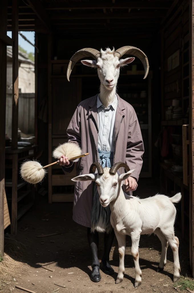 macabre goat standing holding an object in its hand