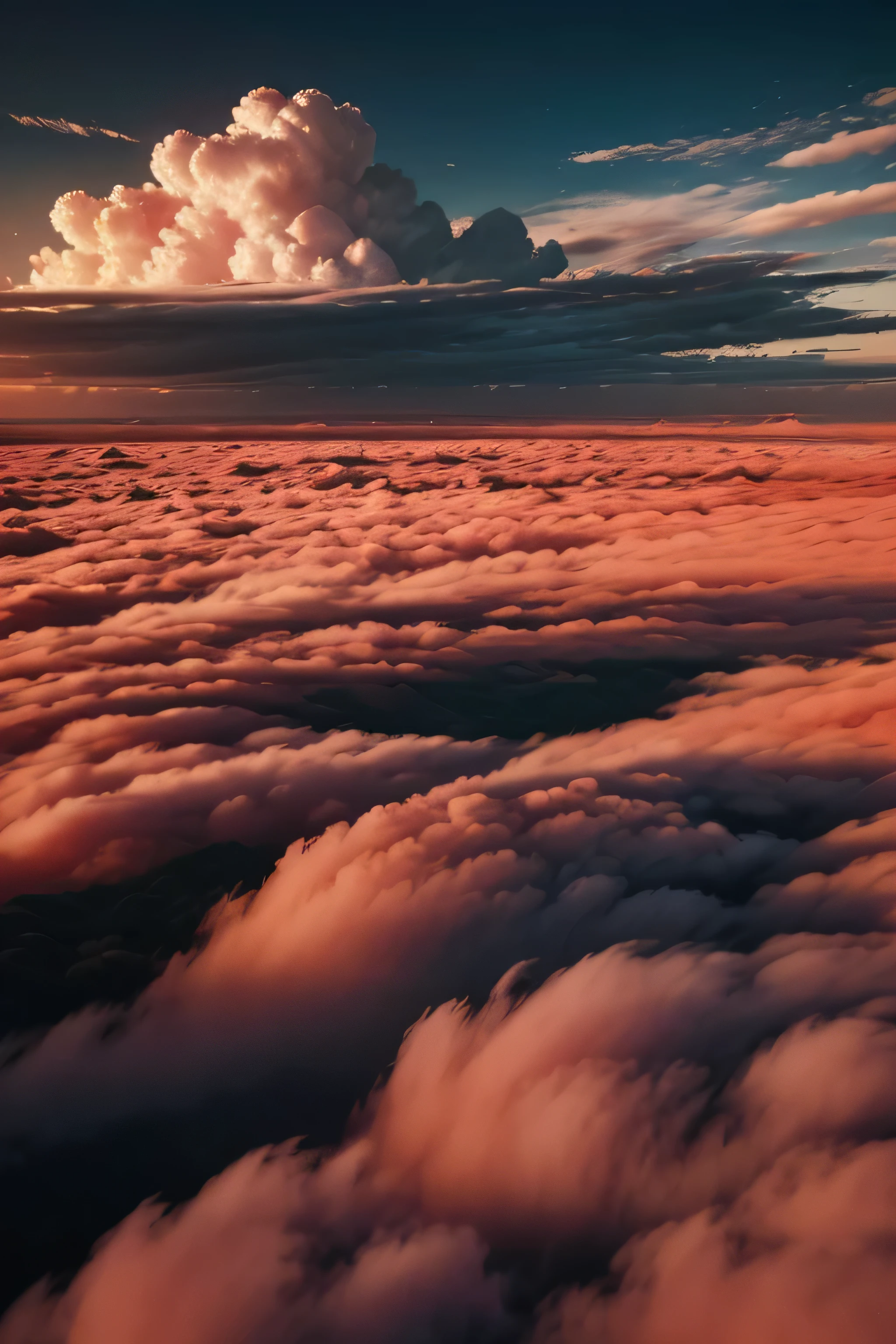 just clouds, no sky, there is no landscape, just red clouds, very red, they occupy all the space in the image without exception