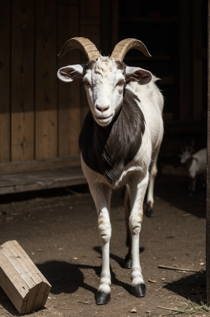 macabre goat standing holding an object in its hand