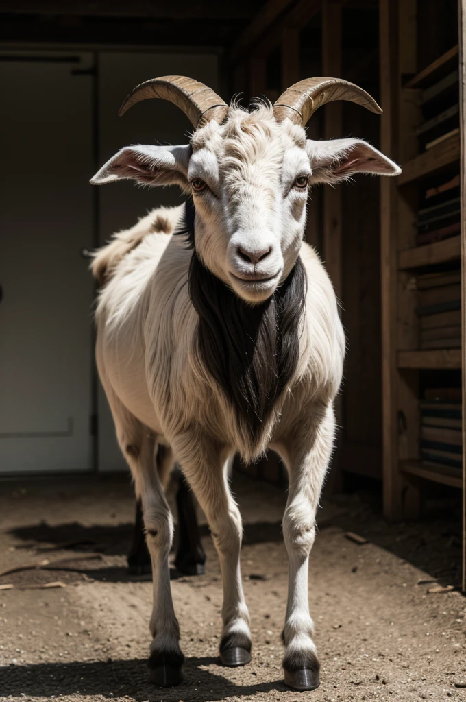 macabre goat standing holding an object in its hand