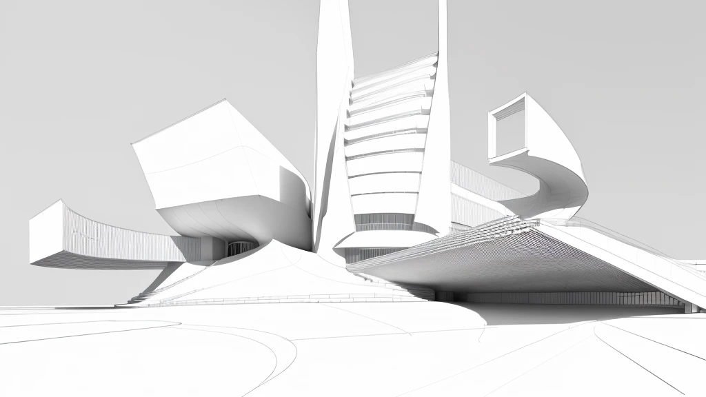 a drawing of a building with a curved roof and a curved walkway, concept drawing, detail render, architectural concept, architecture render, architectural render, architectural sketch, detailed line drawing, etching render, architectural illustration, digital rendering, digital render, rounded architecture, rendered illustration, detailed rendering, elevation view, side perspective, line drawing, front perspective, architectural concepts