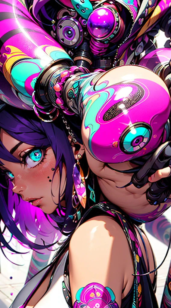 Seductive psychedelic horror, Trippy ??????, body horror, having ???, real breasts, detailed nipples, surreal ???, ??? trip, sensual, psychedelic vaginal sex, provocative, colorful, glowing